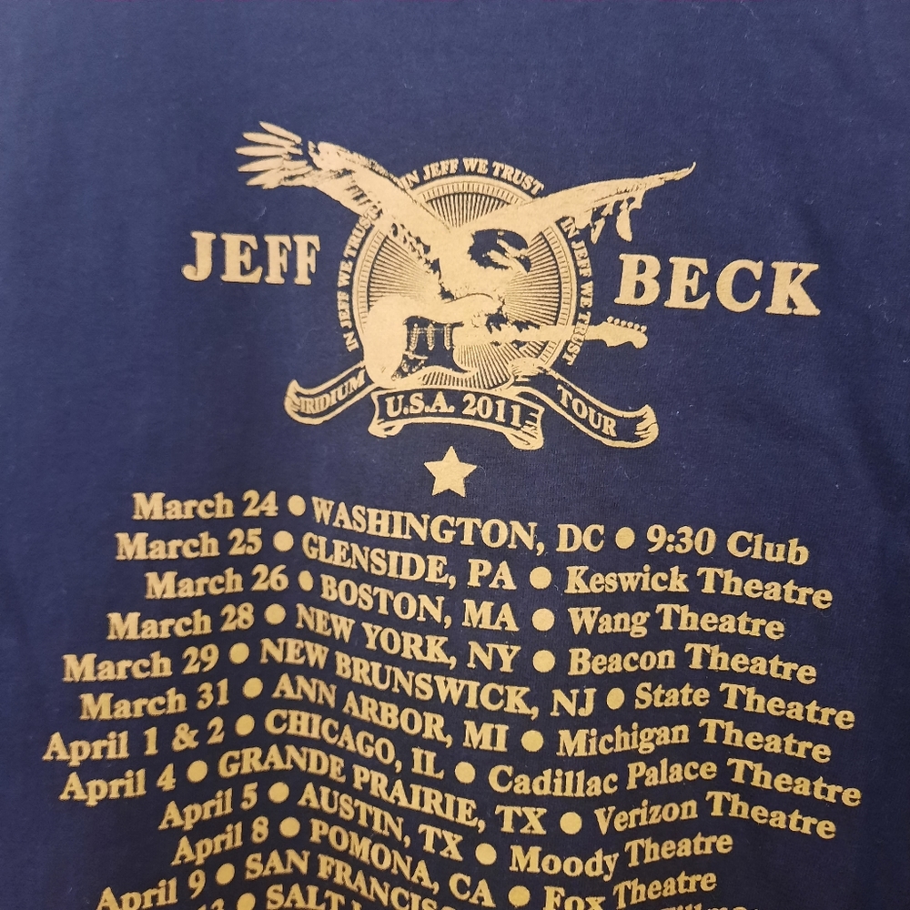 Jeff Beck 2011 US World Tour Short Sleeve Tee Shirt 2X - Picture 6 of 12